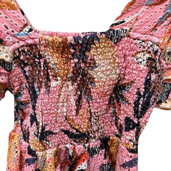 Farm Rio Top Floral Print Square Neckline Smocked Short Puff Sleeve Women's XS - Picture 2 of 10